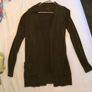 Dark army green open front long cardigan